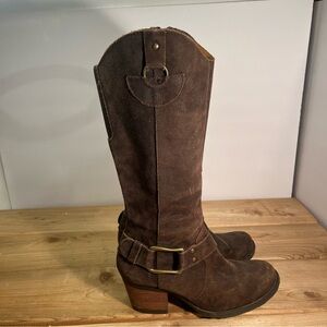 Born Boots Womens 8 M Loreza Tall Riding Knee-High Brown Leather Block D41623